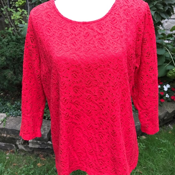 Cathy Daniels Tops - Cathy Daniels red lace pullover 3/4 sleeve